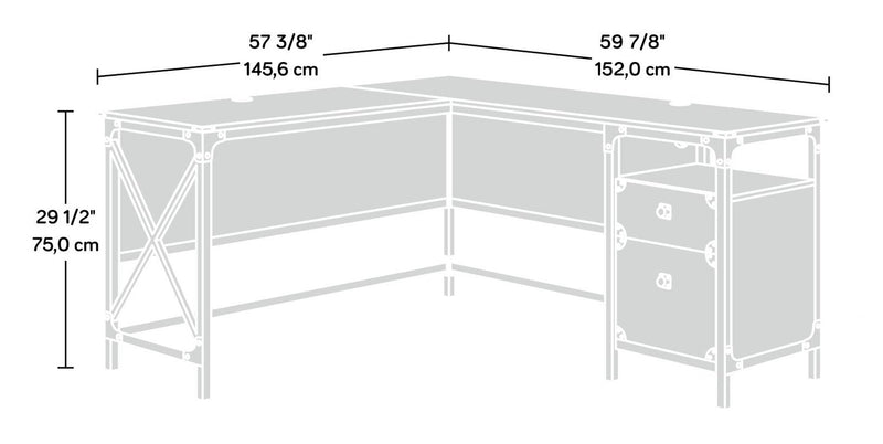 Bureau en forme de L Lewis de 59,84 po à 2 tiroirs - chêne carbone