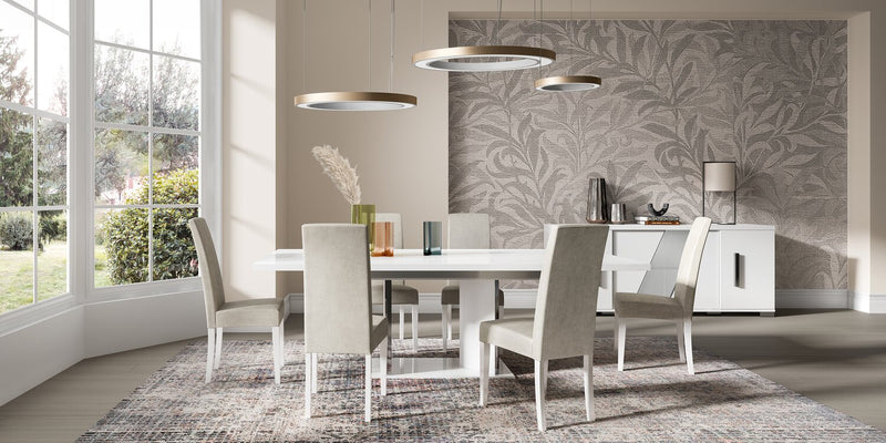 Ensemble de salle à manger Raia 7 pièces avec table et 6 chaises - fabriqué en Italie, base piédestal, moderne, 71 po (L) - blanc