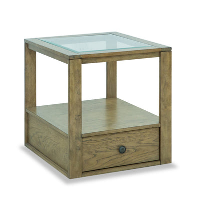 Esme 22" Traditional Glass Top End Table with Storage and Shelf - Light Brown Wood|Table de bout traditionnelle Esme de 22 po avec dessus en verre, rangement et tablette - bois brun clair