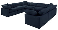 Sofa sectionnel modulaire Eclipse 8 pièces en tissu d’apparence lin avec coussins réversibles en duvet et plumes - bleu marine