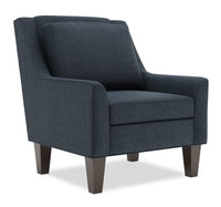 Fauteuil d’appoint club Sofa Lab de 29 po fabriqué au Canada en tissu d’apparence lin avec pattes en bois - bleu Luna Sailor
