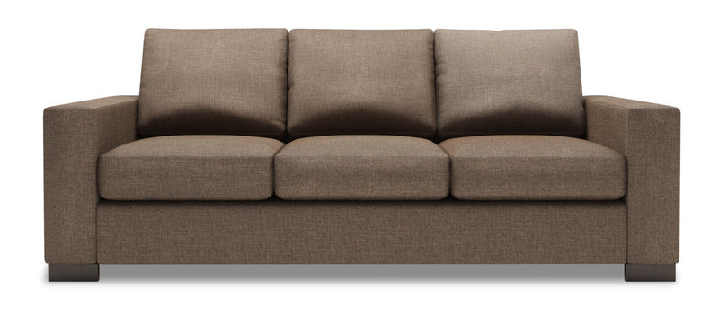 Sofa personnalisable Track de Sofa Lab de 85 po fabriqué au Canada en tissu d’apparence lin avec accoudoirs rectilignes - brun Luna Praline