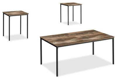 Easton 42" Modern 3-Pack Coffee + 2 End Tables - Brown with Black Metal Legs|Ensemble 3 tables modernes Easton de 42 po (table à café et 2 tables de bout) - brun avec pattes en métal noir