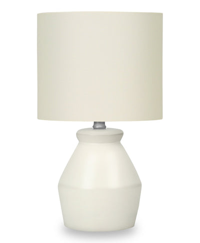 17" Cream Ceramic Linen Drum Shade Table Lamp|Lampe de table de 17 po en céramique crème avec abat-jour cylindrique lin