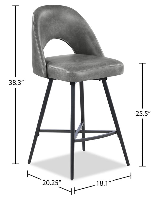 Tabouret Bay de Kort & Co. de hauteur comptoir en tissu de cuir végétalien et en métal avec siège pivotant - gris