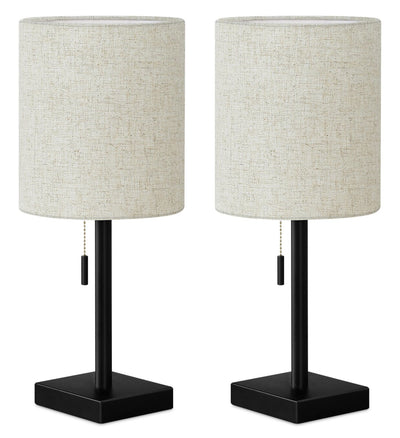 17" Black Metal 2-Piece Set, with Two Table Lamps and USB Charging|Ensemble 2 lampes de table de 17 po en métal noir avec recharge USB