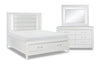 Ensemble de chambre à coucher Max 5 pièces somptueux avec lit de rangement, commode, miroir et éclairage à DEL, blanc - format très grand lit