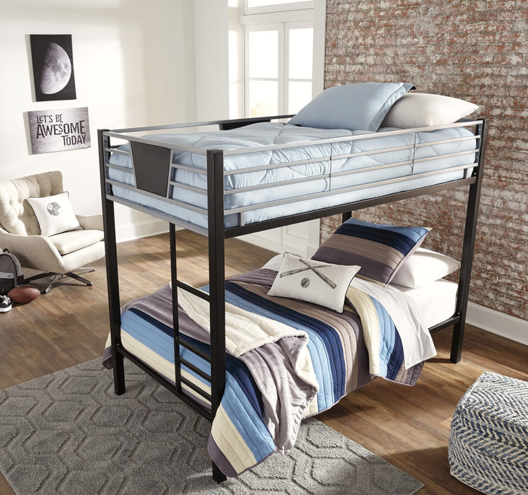 Lits superposés Jett en métal pour enfants avec échelle et garde-corps, noir et gris - simple et simple