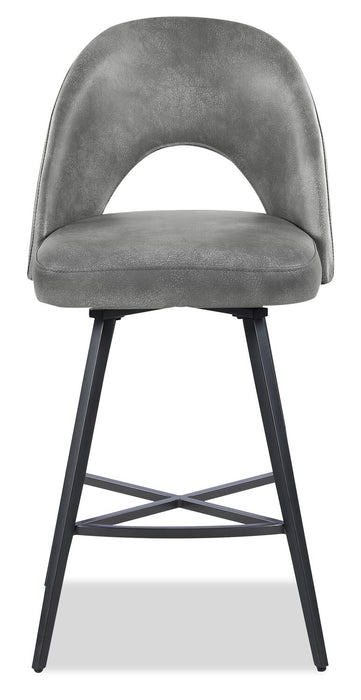 Tabouret Bay de Kort & Co. de hauteur comptoir en tissu de cuir végétalien et en métal avec siège pivotant - gris