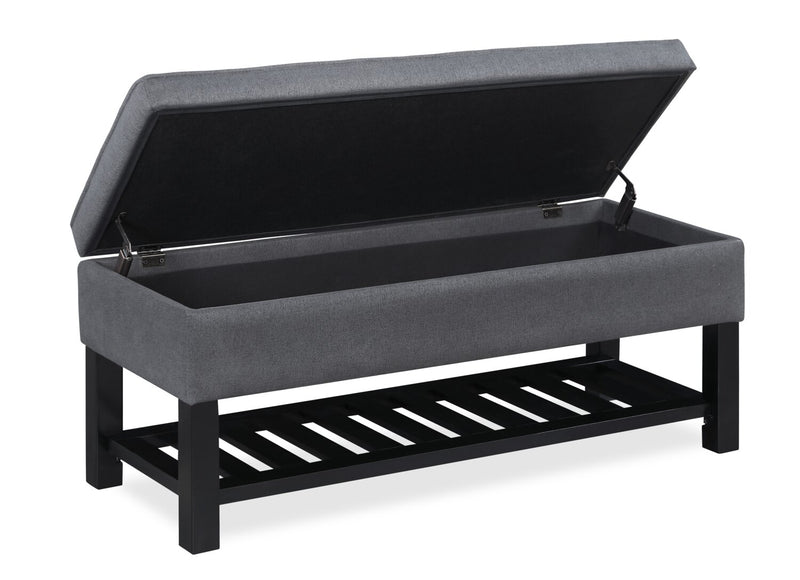 Banc de rangement Ryan de 43,5 po avec tablette inférieure - gris foncé