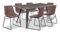 Ensemble de salle à manger Amos 7 pièces en métal avec table de 60 po (L) et 6 chaises - brun