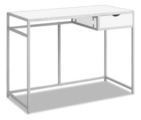 Bureau Everly de 42,25 po avec tiroir - blanc et argenté