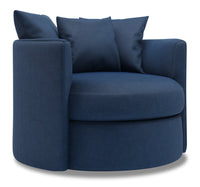 Fauteuil d’appoint pivotant Nest de Sofa Lab de 41 po fabriqué au Canada en tissu d’apparence lin - bleu Pax Navy