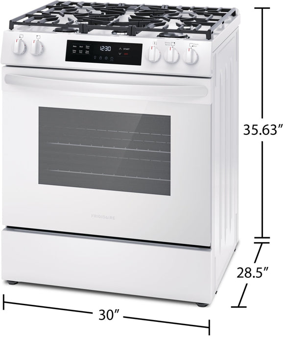 Cuisinière à gaz Frigidaire de 5,1 pi³ avec préchauffage rapide et surface de cuisson à 5 brûleurs - blanche - FCFG3062AW