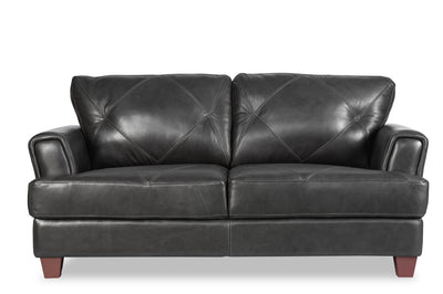 Chateau d’Ax Vita 70" 100% Genuine Leather Loveseat with Diamond Pattern Stitching and Wood Legs - Charcoal Grey | Causeuse Vita de Château d’Ax de 70 po en cuir 100 % véritable avec coutures à motif de diamant et pattes en bois - gris anthracite