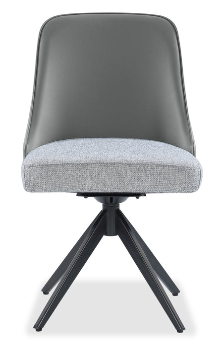 Chaise de salle à manger Bari en tissu de cuir végétalien, en tissu d’apparence lin et en métal avec siège pivotant - grise
