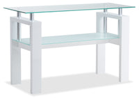 Table de salon moderne Harvy de 50 po avec dessus en verre et tablette - blanche
