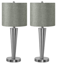 Ensemble 2 lampes de table de 24 po en métal nickel avec recharge USB