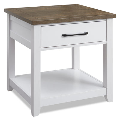Kort & Co. Logan 22" Traditional End Table with Storage and Shelf - White and Walnut Oak |Table de bout traditionnelle Logan de Kort & Co. de 22 po avec rangement et tablette - blanche et chêne noyer
