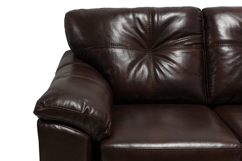 Sofa sectionnel de droite Addison 2 pièces fabriqué au Canada en tissu d’apparence cuir avec coussins de siège amovibles - brun