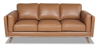 Sofa Vivia de 86 po en cuir véritable avec coussins de siège amovibles et pattes en bois - brun caramel