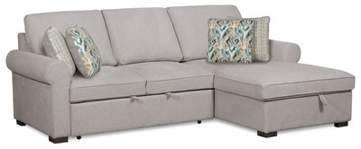Scott Living Haven 2-Piece Right-Facing Chenille Fabric Sleeper Sectional with Storage Chaise - Grey | Sofa-lit sectionnel de droite Haven de Scott Living 2 pièces en tissu de chenille avec fauteuil long de rangement - gris