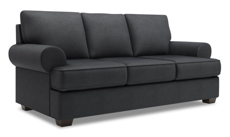 Sofa personnalisable Roll de Sofa Lab de 86 po fabriqué au Canada en tissu d’apparence lin avec accoudoirs enroulés - gris Pax Pepper