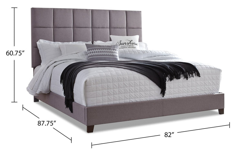 Lit rembourré Livy en tissu gris capitonné - format très grand lit