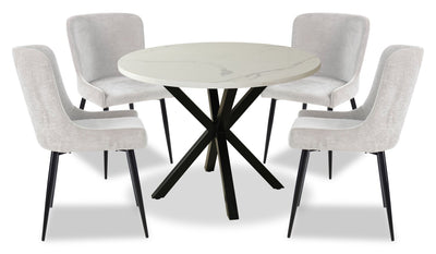 Verona 5pc Dining Set with Table & 4 Lexi Chairs, Culture Marbled Top, Metal, 42"W Round - Taupe | Ensemble de salle à manger Verona 5 pièces en métal avec table ronde de 42 po (L), dessus en marbre synthétique et 4 chaises Lexi - taupe