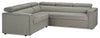 Sofa sectionnel de droite Savvy 2 pièces en tissu d’apparence lin avec appuie-têtes réglables, porte-gobelets et port USB - gris