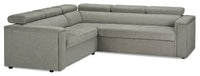 Sofa sectionnel de droite Savvy 2 pièces en tissu d’apparence lin avec appuie-têtes réglables, porte-gobelets et port USB - gris