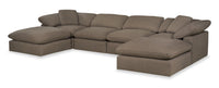 Sofa sectionnel modulaire Eclipse 6 pièces en tissu d’apparence lin avec poufs et coussins réversibles en duvet et plumes - gris ardoise