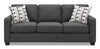 Sofa Sawyer de 83 po fabriqué au Canada en tissu d’apparence lin avec coussins réversibles et coussins décoratifs - gris anthracite