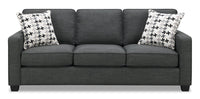 Sofa Sawyer de 83 po fabriqué au Canada en tissu d’apparence lin avec coussins réversibles et coussins décoratifs - gris anthracite