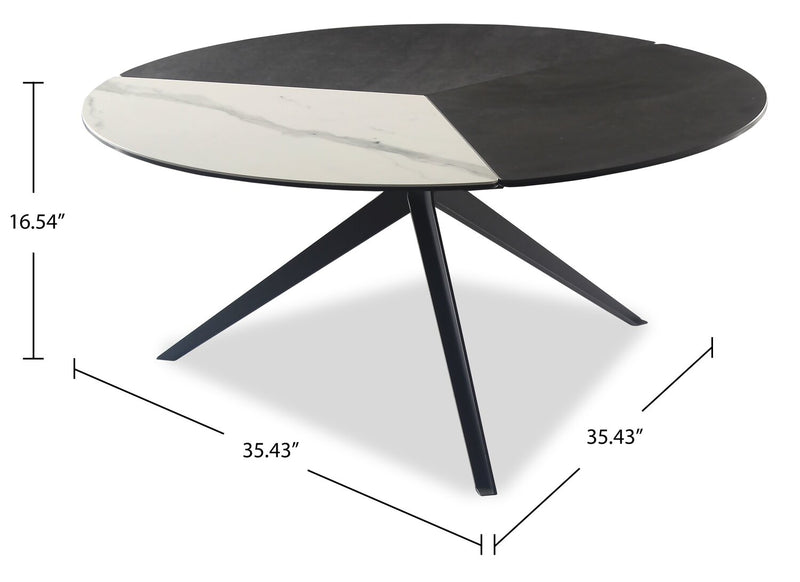 Table à café ronde moderne Titan de 25,2 po - blanche, grise et noire