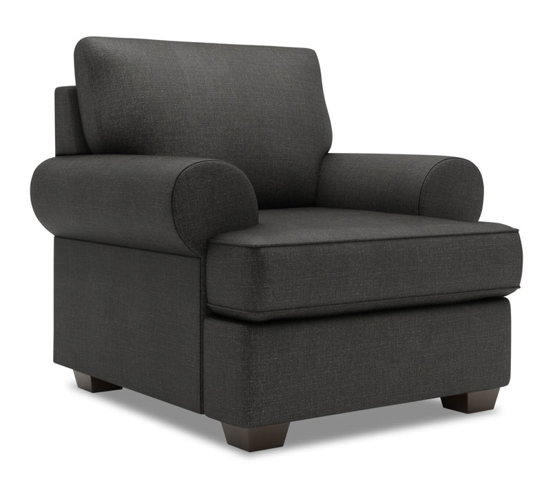 Fauteuil Roll de Sofa Lab personnalisable de 42 po fabriqué au Canada en tissu d’apparence lin avec accoudoirs enroulés - gris Luna Kohl