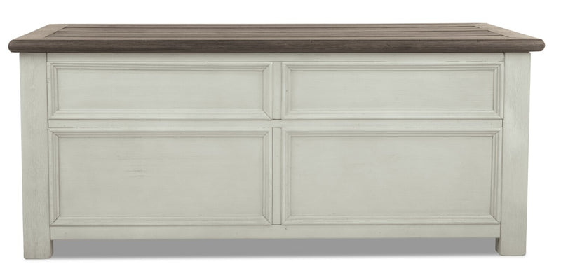 Table à café rustique Colby de 46 po avec dessus relevable, rangement et roulettes - bois deux teintes