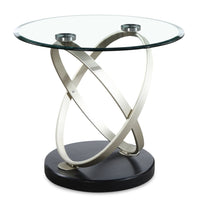 Table de bout ronde moderne Vikki de 26 po avec dessus en verre - verre avec base en métal