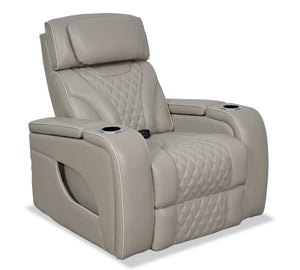 Fauteuil de massage à inclinaison électrique Elite de 38 po en cuir véritable avec appuie-tête électrique et accoudoirs de rangement - gris