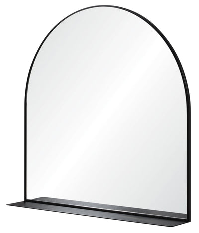 Rounded Black Mirror with Shelf - 35" x 35"