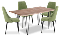 Ensemble de salle à manger Miya 5 pièces en acacia et métal avec table de 60 po (L), bordures Live Edge et 4 chaises - vert mousse