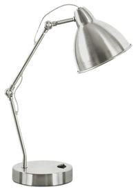 Lampe de travail et de bureau de 17 po en métal nickel avec recharge USB