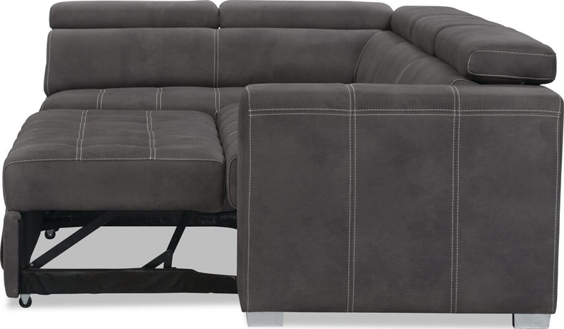 Sofa-lit sectionnel de gauche Drake 3 pièces en tissu de suédine avec pouf de rangement - gris ciment