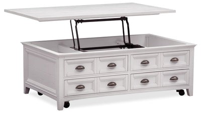 Heron Cove 50" Traditional Lift Top Coffee Table with Storage and Casters - White Pine|Table à café traditionnelle Heron Cove de 50 po avec dessus relevable, rangement et roulettes - pin blanc