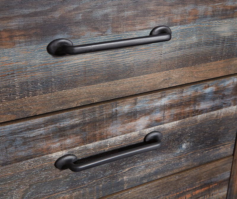 Ensemble de chambre à coucher Abby 6 pièces avec lit de rangement latéral, commode, miroir, table de nuit, lumière DEL et port USB, brun - format lit simple