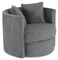 Fauteuil d’appoint pivotant Cuddler Petite de 36 po fabriqué au Canada en tissu de chenille - gris Teddy Nightfall