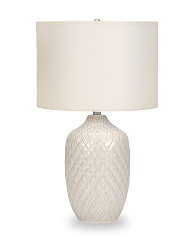 25" Cream Textured Ceramic Table Lamp with Ginger Shade|Lampe de table en forme de pot de gingembre de 25 po en céramique texturée crème avec abat-jour