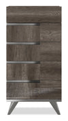 Commode verticale de chambre à coucher Gino à 5 tiroirs - fabriquée en Italie, 25 po (L) x 49 po (H) - brune