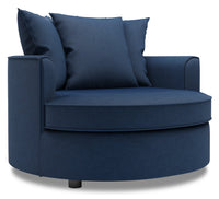 Fauteuil d’appoint enveloppant Sofa Lab de 48 po fabriqué au Canada en tissu d’apparence lin - bleu Pax Navy