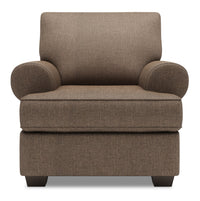 Fauteuil Roll de Sofa Lab de 42 po fabriqué au Canada en tissu d’apparence lin avec accoudoirs enroulés - brun Luna Praline